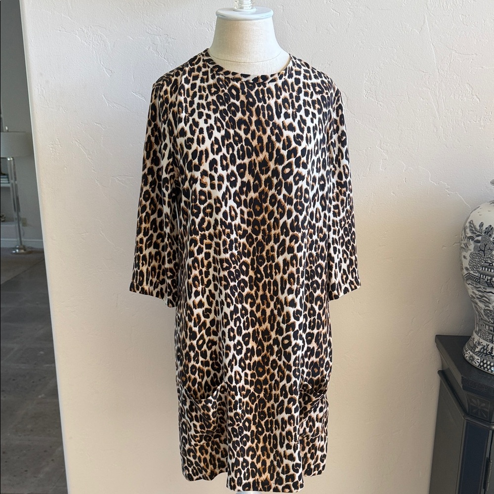 NWOT Equipment silk leopard print mini dress/tunic. Size Medium